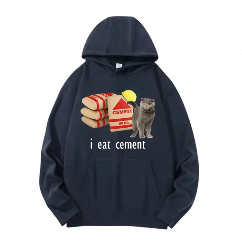 I Eat Cement Funny Cat Meme Graphic Hoodies Men Women Fashion Vintage Humor Hoodie Male Fleece Long Sleeve Pullovers Sweatshirt