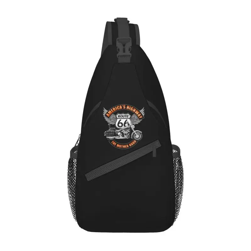 

Americas Highway Route 66 Sling Chest Bag Motorcycle Wings Pattern Crossbody Shoulder Backpack for Men Cycling Camping Daypack