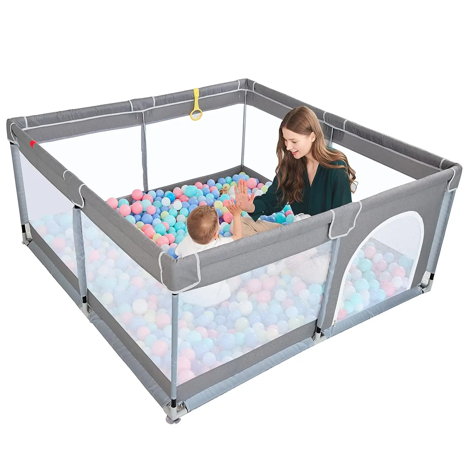 Baby Playpen 50”×50” Gray Playpen for Babies & Toddlers, Safe & Sturdy, Small Baby Play Yard w/ Anti-Slip Base & Breathable Mesh