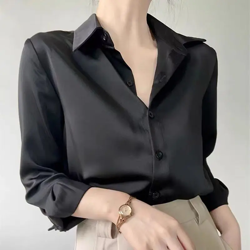 

Blouse Women Spring Autumn Casual Solid Color Long Sleeve Shirt Female Korean Loose Shirts Style Workwear