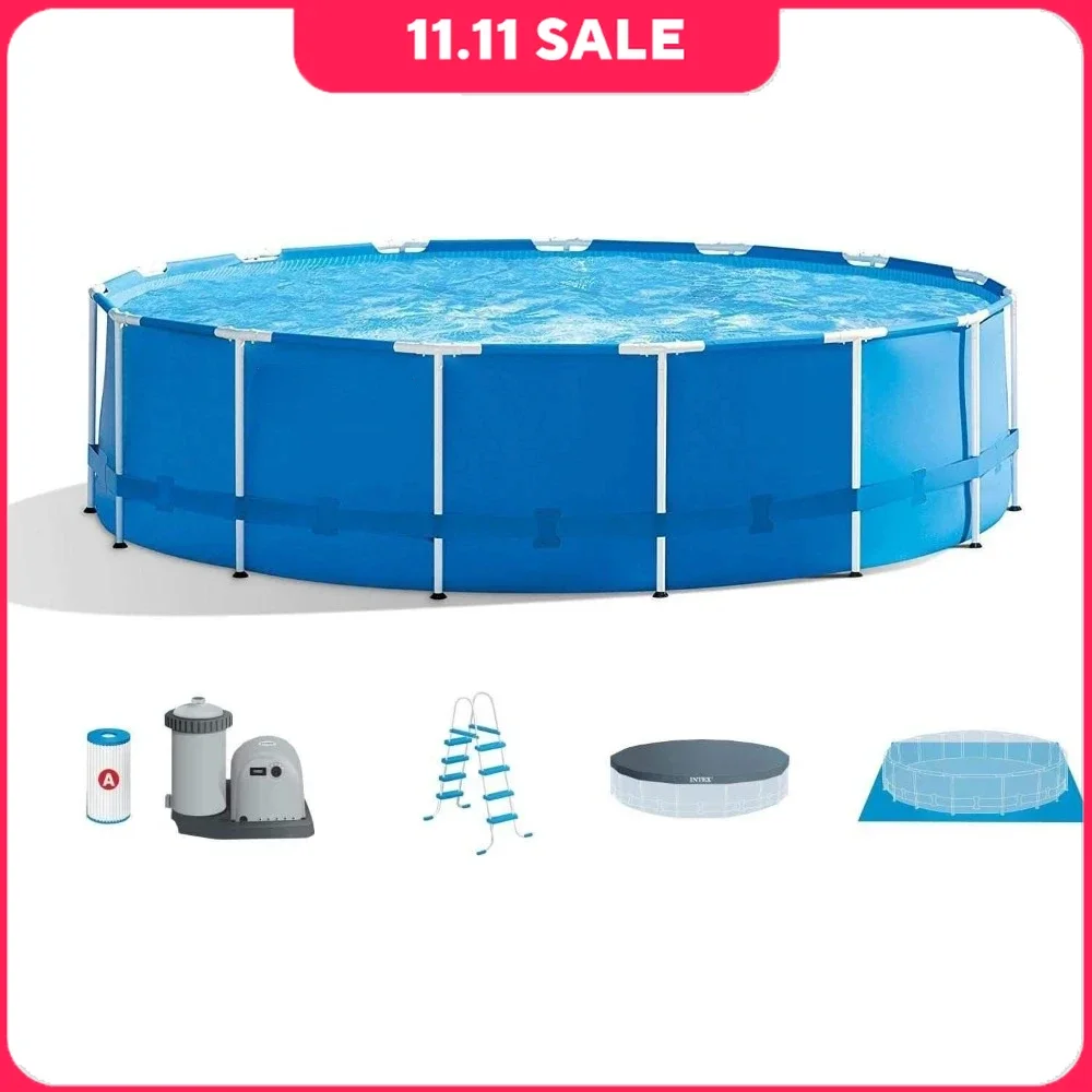 Swimming Pool,with Filter Pump, Ladder, Ground Cloth and Pool Cover,Thickened 15ft X 48in, Outdoor Pool