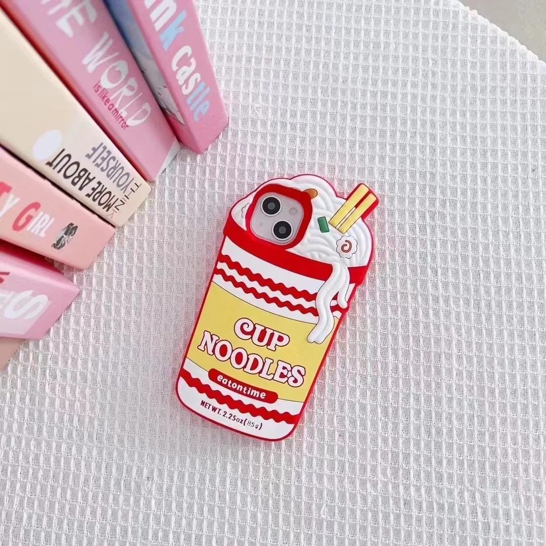 Modische, lustige 3D-Cup-Noodles-Hülle für iPhone 15 14 13 12 11 Pro X XS Max XR 7 8 6 6S Plus SE 2020 2022, weiche Silikonhülle – Detail 4