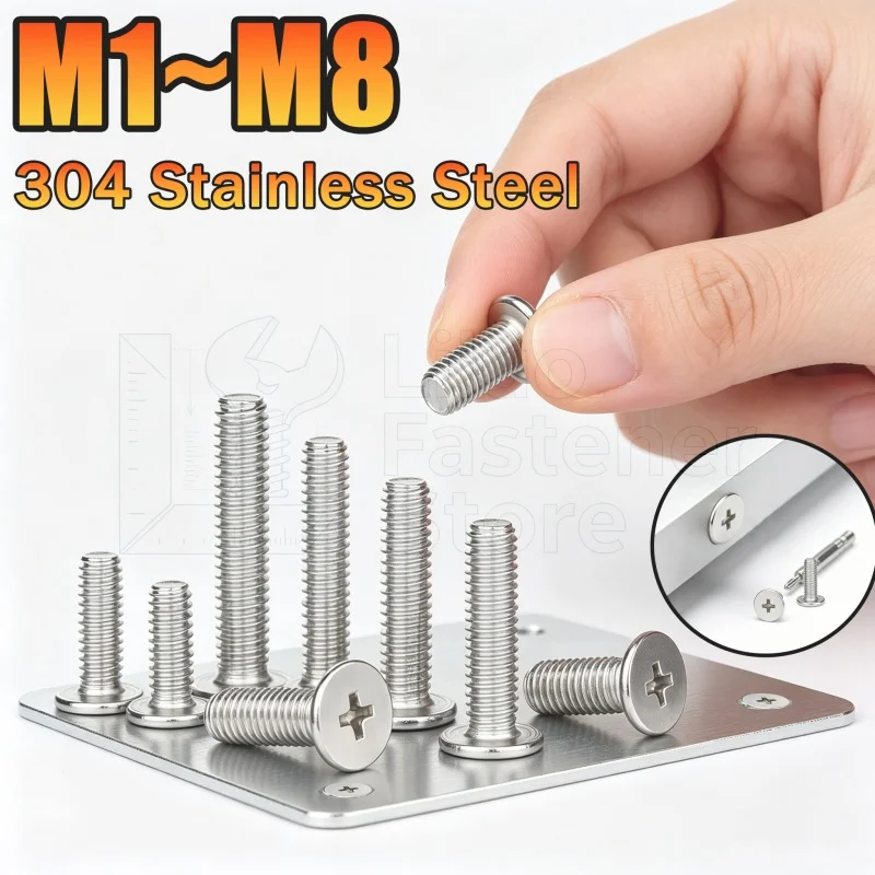 304 Stainless Steel CM Ultrathin Cross Flat Wafer Head Screw M1 M1.2 M1.4 M1.6 M2 M2.5 M3 M4 M5M6M8 Phillips Super Low Head Bolt