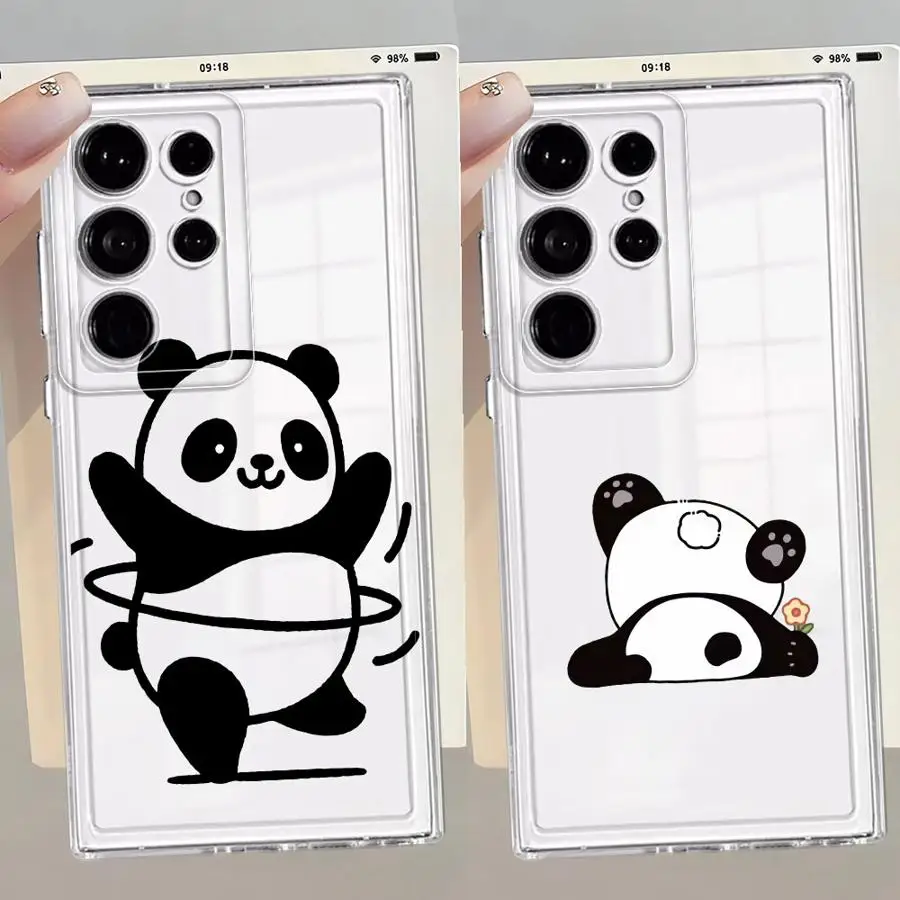 Capa de telefone macia para samsung galaxy s21 s20 plus s23 ultra s24 nota 20 ultra 10 s25 borda s22 fe bonito dos desenhos animados panda