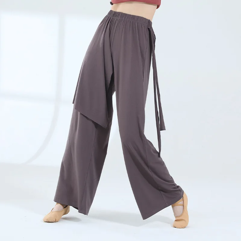 Soft Modern Dance Pants Loose Ribbon Wide Leg Dancing Trousers Chinese Classical Dance Performance Ladies Yoga Pants for Adult