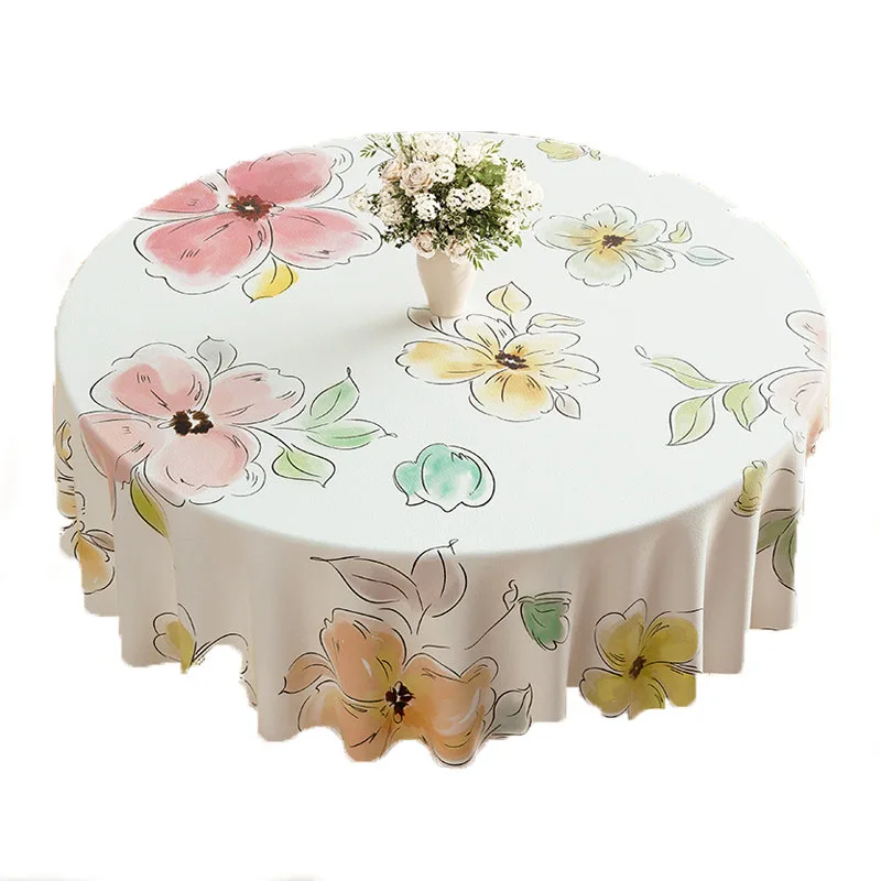 Thickened PU Waterproof Oilproof Round Tablecloth, Simple Pastoral Elegant Table Cover, New Style for Home & Hotel
