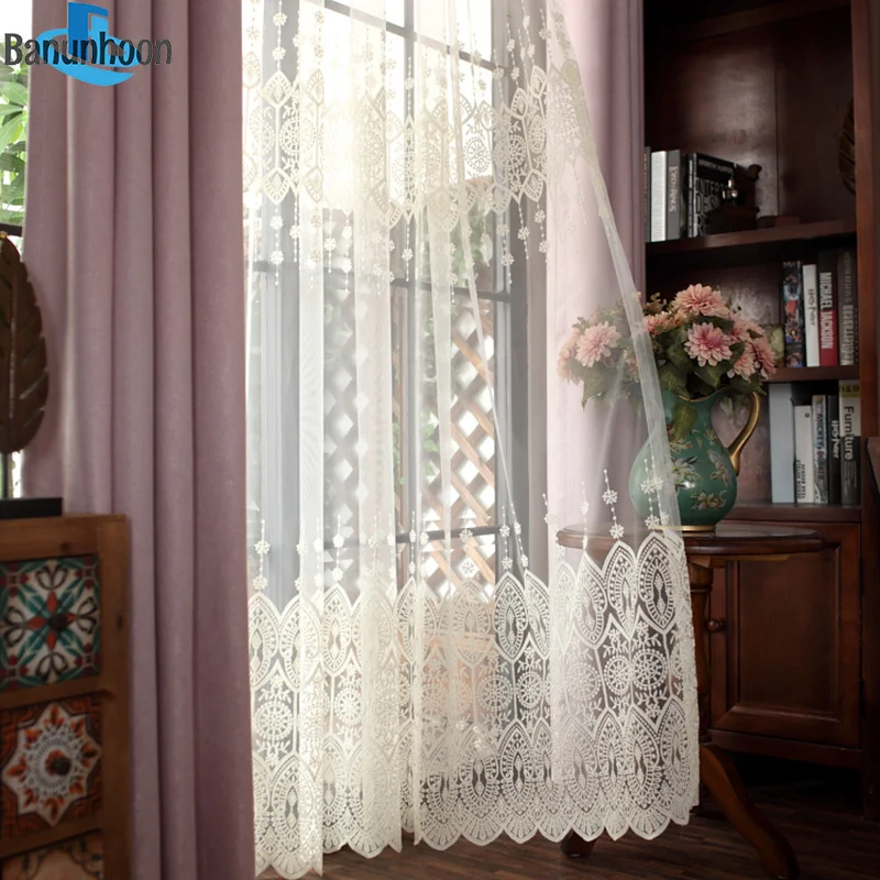 Europe Embroidered Lace Sheers Curtains for Living Room Window Treatments Luxury Tulle Bedroom Screen Drapes Panels