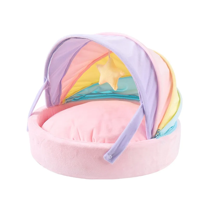 Princess Rainbow Pet Dog Cat Bed Half- enclosed Round Soft Warm Puppy Cat Bed Chihuahua Teddy Nest Hanpanda Indoor House