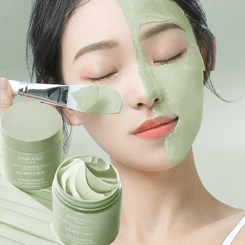 

Tea mud cleansing mask Deep cleansing Shrink pores Brighten skin tone Blackhead removal Acne removal Apply Green tea mud mask