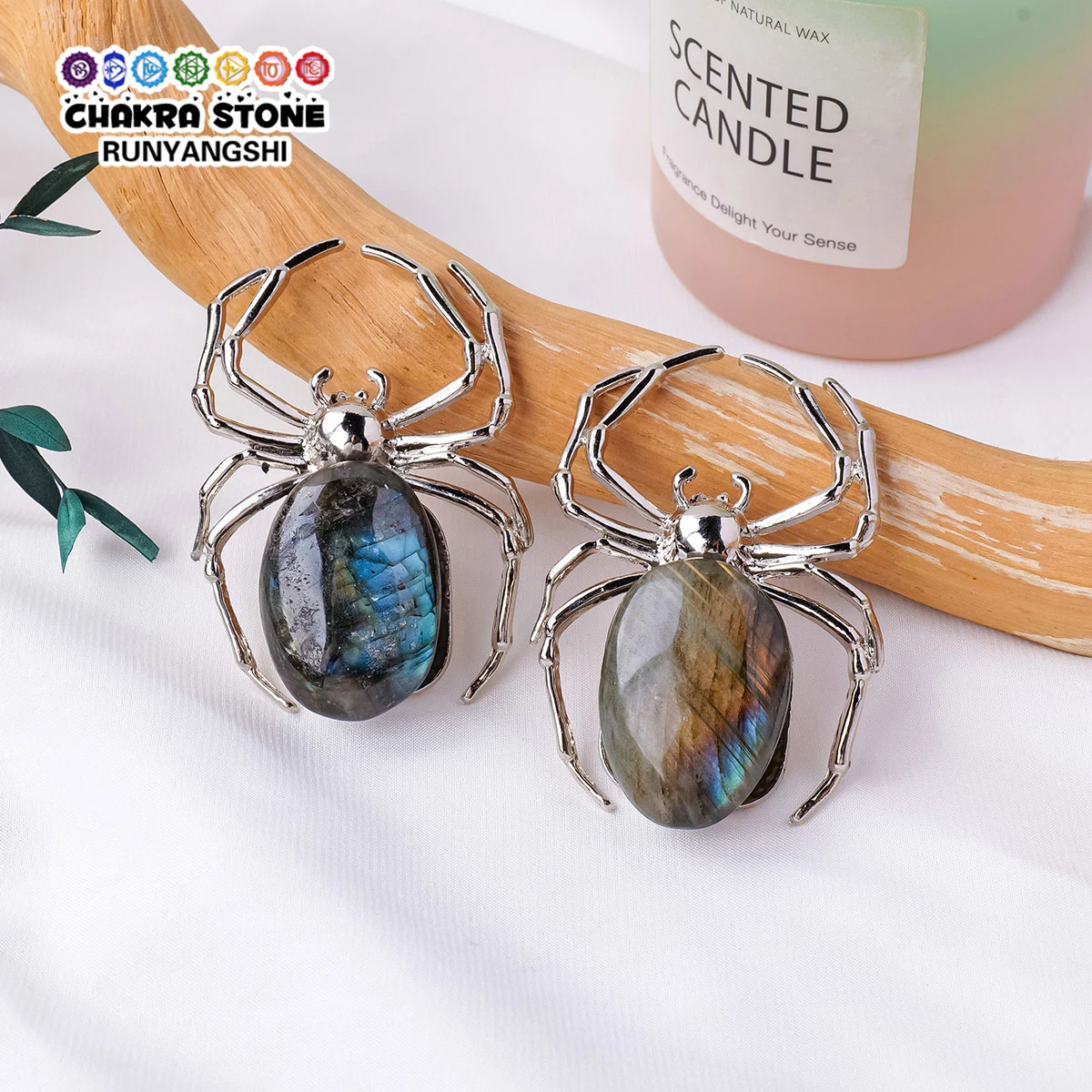 Natural Stone Crystal Labradorite Spider Polishing Stone Hand Made Animal Ornament Healing Reiki Home Decoration