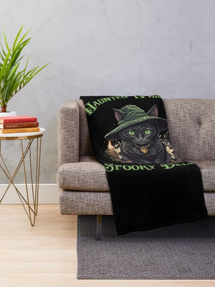 Spooky Scary Cat Haunted Whiskers Spooky Delight Throw Blanket halloween Sofa Blankets