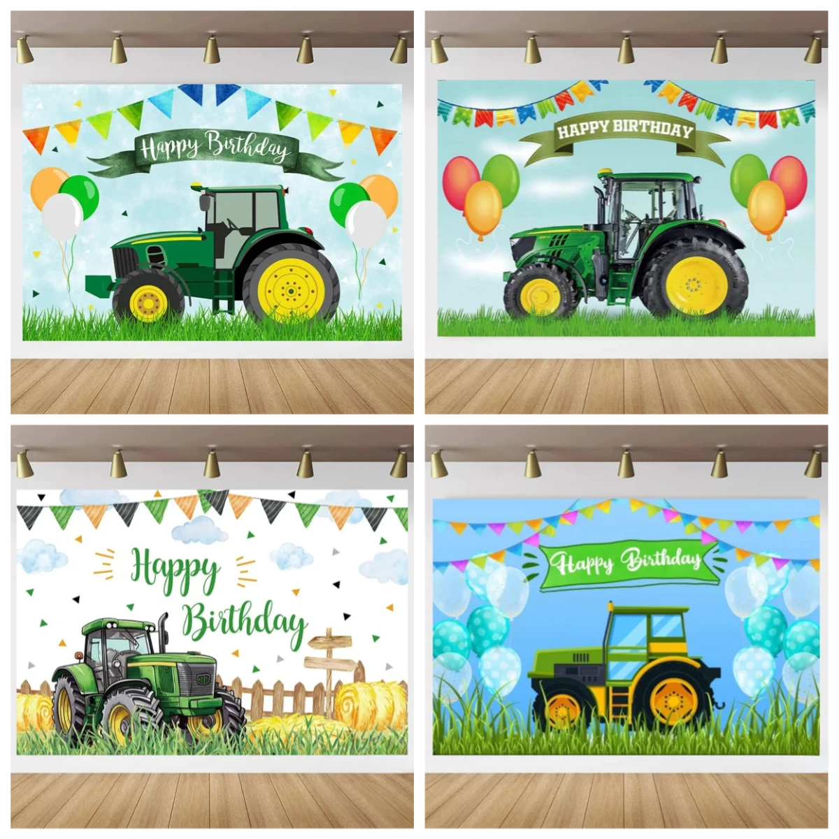 Farm Barn Green Tractor Background Harvest Thanksgiving Newborn Birthday Party Decoration Background Studio Props