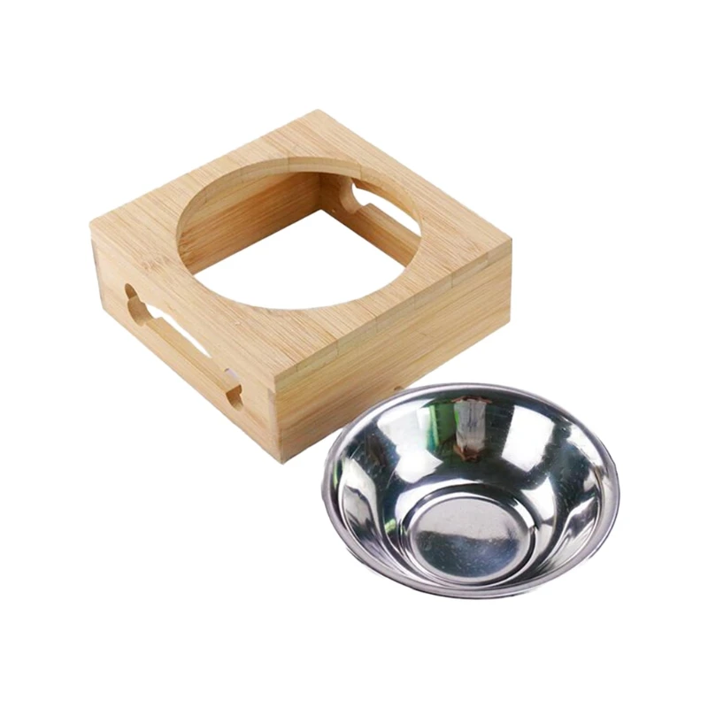 LXAF Elevated Dog Bowl Bamboo Feeder Dog Dishes with 2 Stainless Steel Bowls Help the Stomach Digest the Food Gift for Pet D