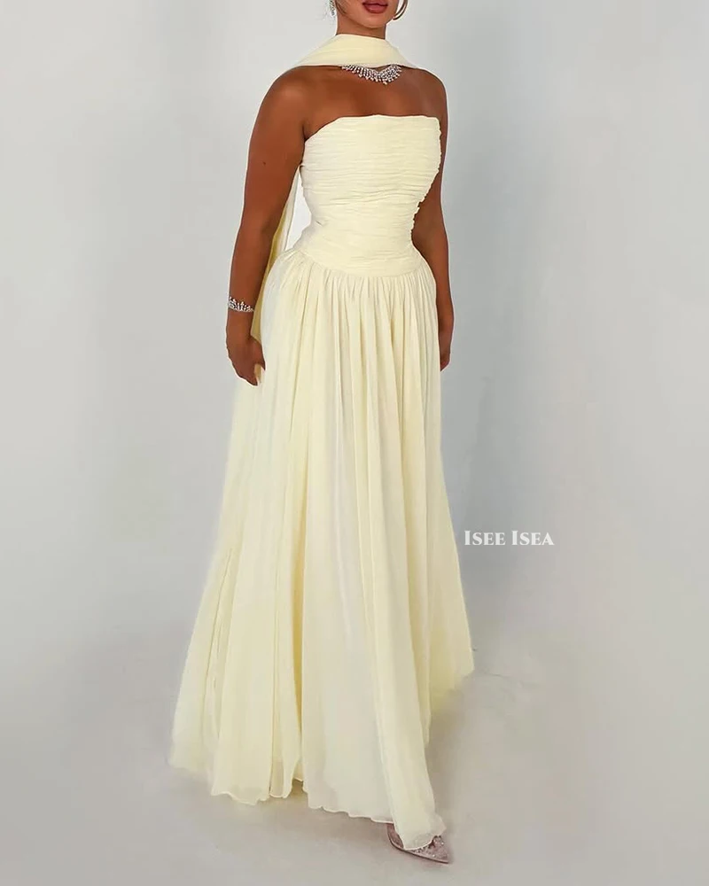 Luz amarela vestidos de noite chiffon halter pescoço sem alças ocasião formal festa vestidos de noite feminino brithday wear personalizado