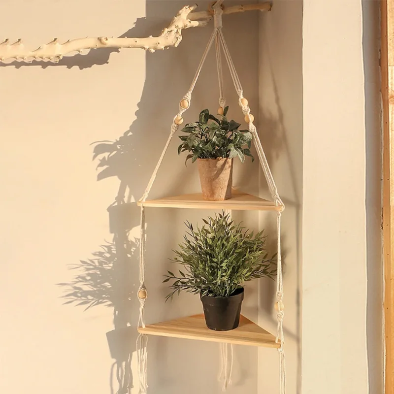 

1/2/3-tier Floating Wall Shelf Wood Triangle Plant Shelf Solid Wood Wall-Mounted Decor for Living Room Corner Home Decoration