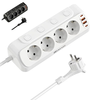 Eu Plug Desktop power board 4 AC power sockets separate switch 2 USB-A2 USB-C fast charging ports 2 meters extension cable white