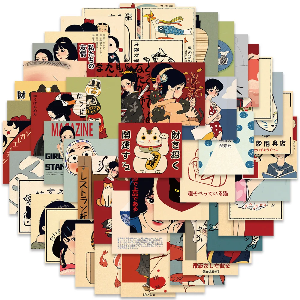 50pcs Classic Japanese Style Cartoon Culture Stickers For Laptop Water Bottle Luggage Notebook Waterproof Vinyl Decals