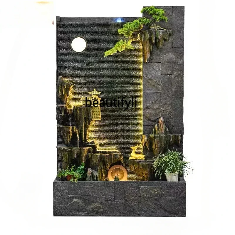 

A Hallway Rockery Decoration Water Curtain Wall Landscape Waterfall Flowing Water Subareas Screens Outdoor Villa Garden Courtya