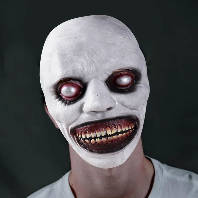 Halloween Cos Smiling Exorcist White Eyed Mischief Latex Half Face Head Cover Halloween Terror Mask Thrilling Stimulating Props