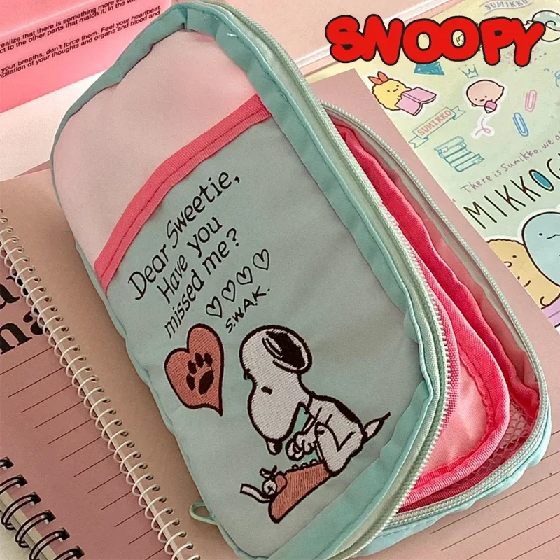 Snoopy Pencil Bag Canvas Contrast Color Large Capacity Cartoon Pencil Case Stationery Storage Bag Organizer for Student Gift New