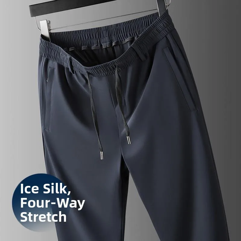

Ice Silk Four-Sided Elastic Casual Pants Men Summer Thin Sport Loose Straight Tube Mid-Year Qui Dry Men's Pants