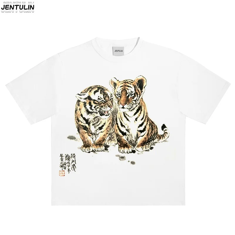 Harajuku Punk Hip-Hop Style Tiger Graphic Printed T-shirt Aesthetic Gothic Sports Streetwear Men's Cotton Korean Style Top Y2k