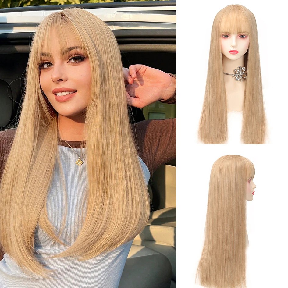 

Synthetic women's air bangs long straight hair hood chemical fiber women's long straight wig cover