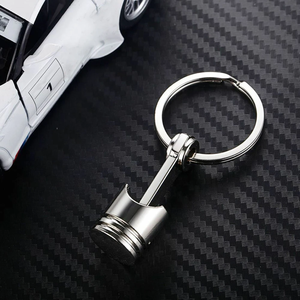 1pc Universal Car Piston Style Keychain Car Metal Hanging Keyring Car Fun Key Ring Pendant KeyChain Auto Decoration Accessories