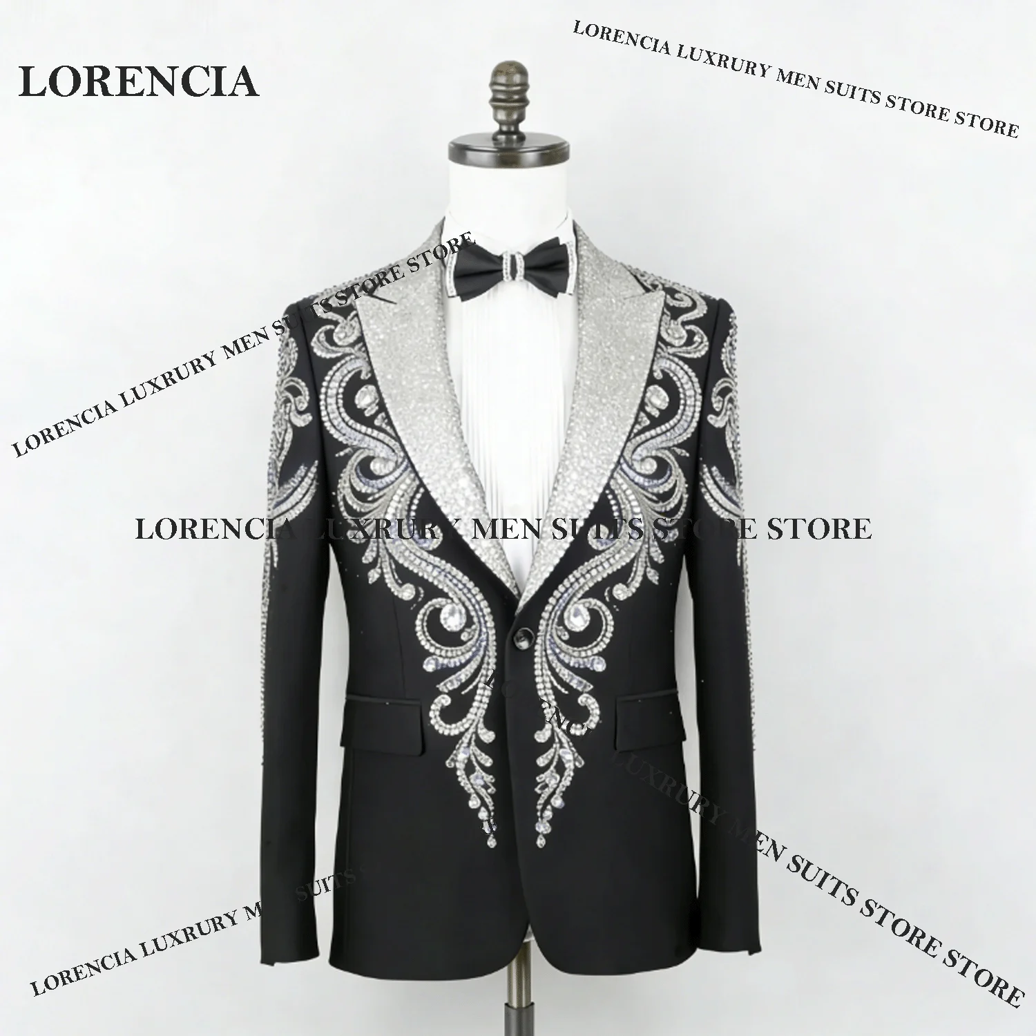 

Customized Crystal Diamond For Men Suit Intricate Sequins 2 Pieces Groom Male Blazers Ropa hombre Elegant Slim Wedding Tuxedos