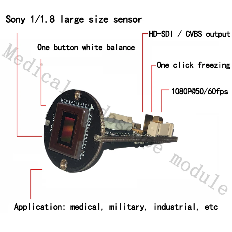 1/2 IMX385 1080P 60FPS HD-SDI Camera Medical Endoscope Camera PCB module supports one-click freezing and AWB, and supports OSD