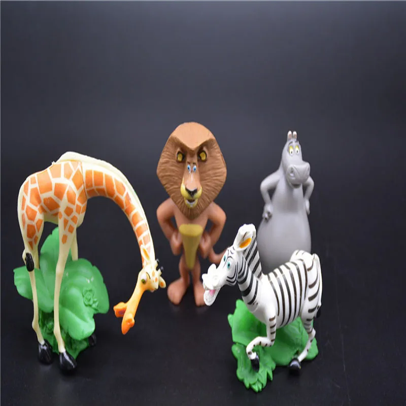 4Pcs Disney Movie Cartoon Madagascar Animal Lion Zebra Giraffe Kawaii Action Figures Kids Hobby Toys Xmas Gifts Model Dolls