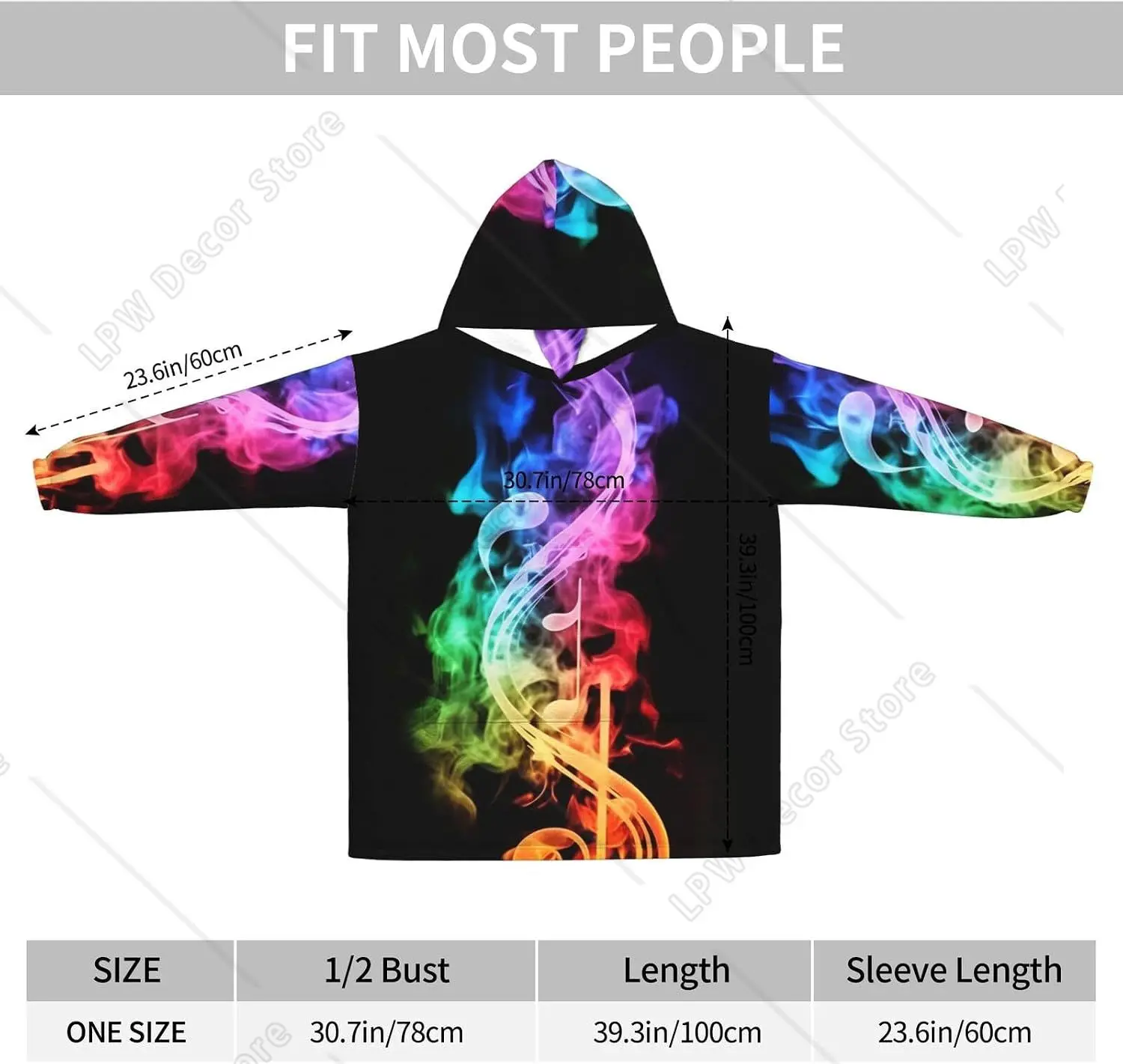 Colorful Music Notes Print Blanket Hoodies For Women & Men Adult Teen Wearable Hooded Sweatshirt With Pocket