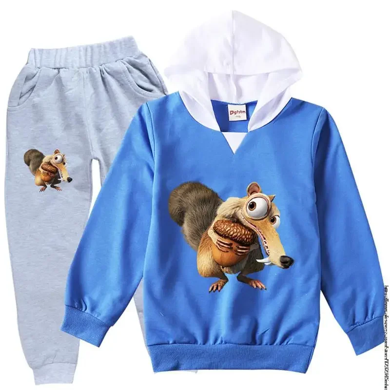 Spring Children's Clothes Suit Boy and Girls Sports Suits Ice Age Squirrel Hoodie Outdoor Leisure Sportswear 2 Pieces Teen Suits