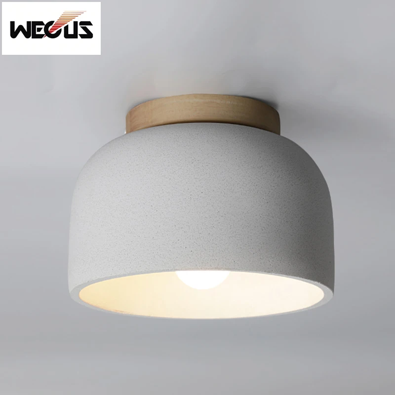 

Nordic Minimalist Concrete Flush Mount Ceiling Light with Wood Grain White Sandstone for B&B Entryway Living Corridor Lighting