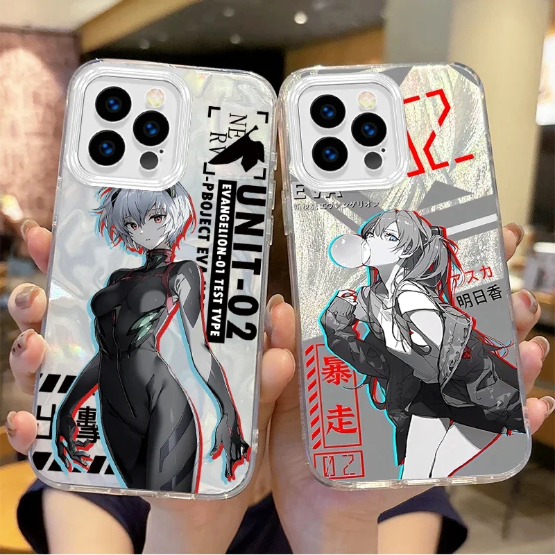 E-Evangelions E-EVA Anime Gradient Phone Case for iPhone 16 15 14 13 12 11 8 7 6 Pro Max Plus XS XR Shockproof Protective Covers