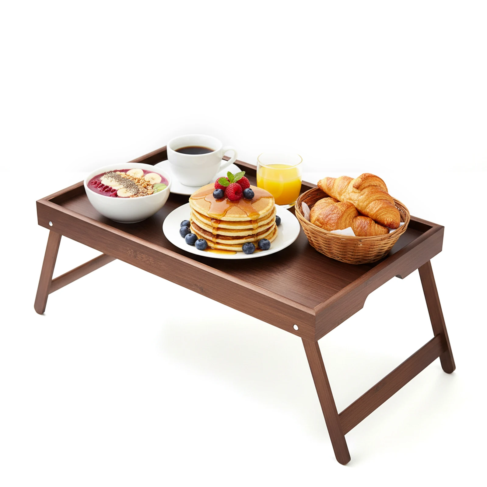 

Бамбуковый прикроватный столик с откидными ножками, подставка для ноутбука, поднос для закусок (темно-коричневый)