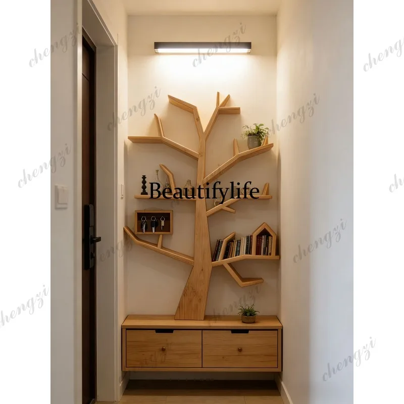 A73 tree-shaped solid wood bookshelf floor shelf living room wall storage rack household simple bookcase