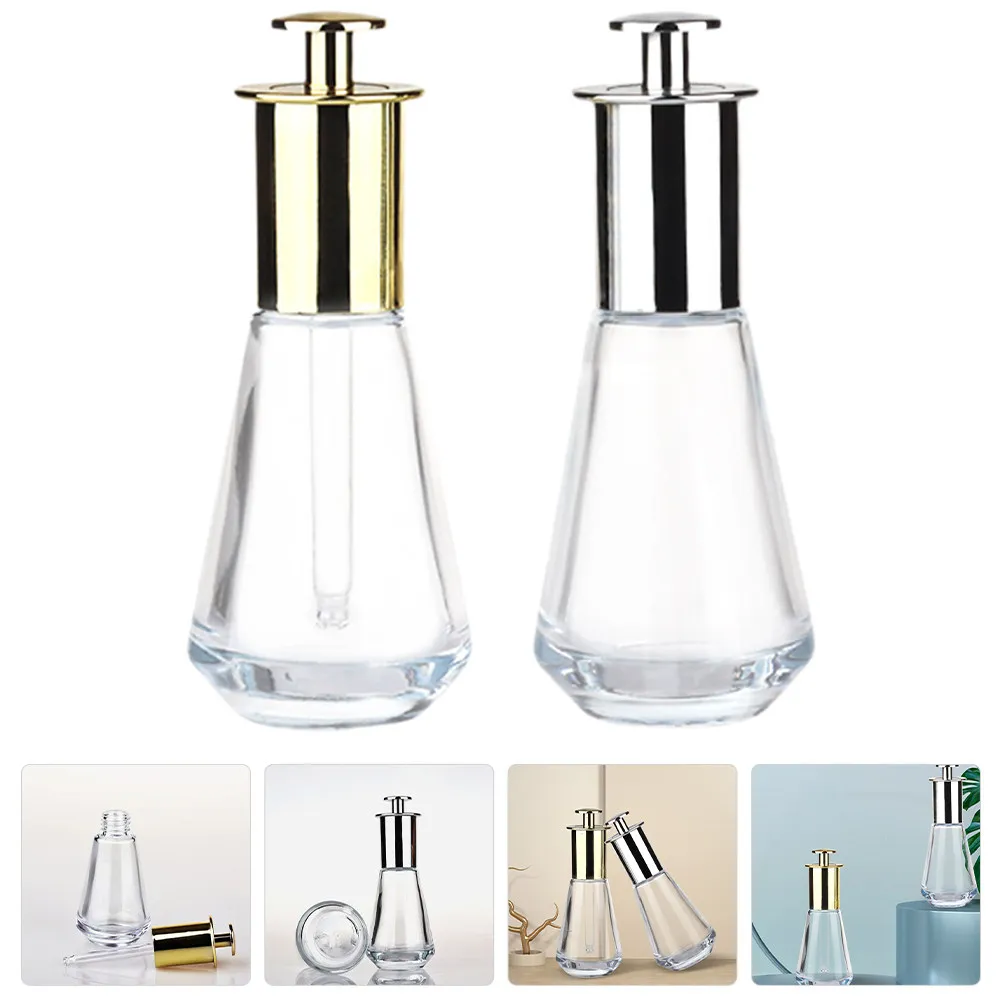 

2Pcs Small Press Dropper Bottles Leakproof Glass Essential Oil Bottle Clear Travel Refillable Press Dropper Bottle