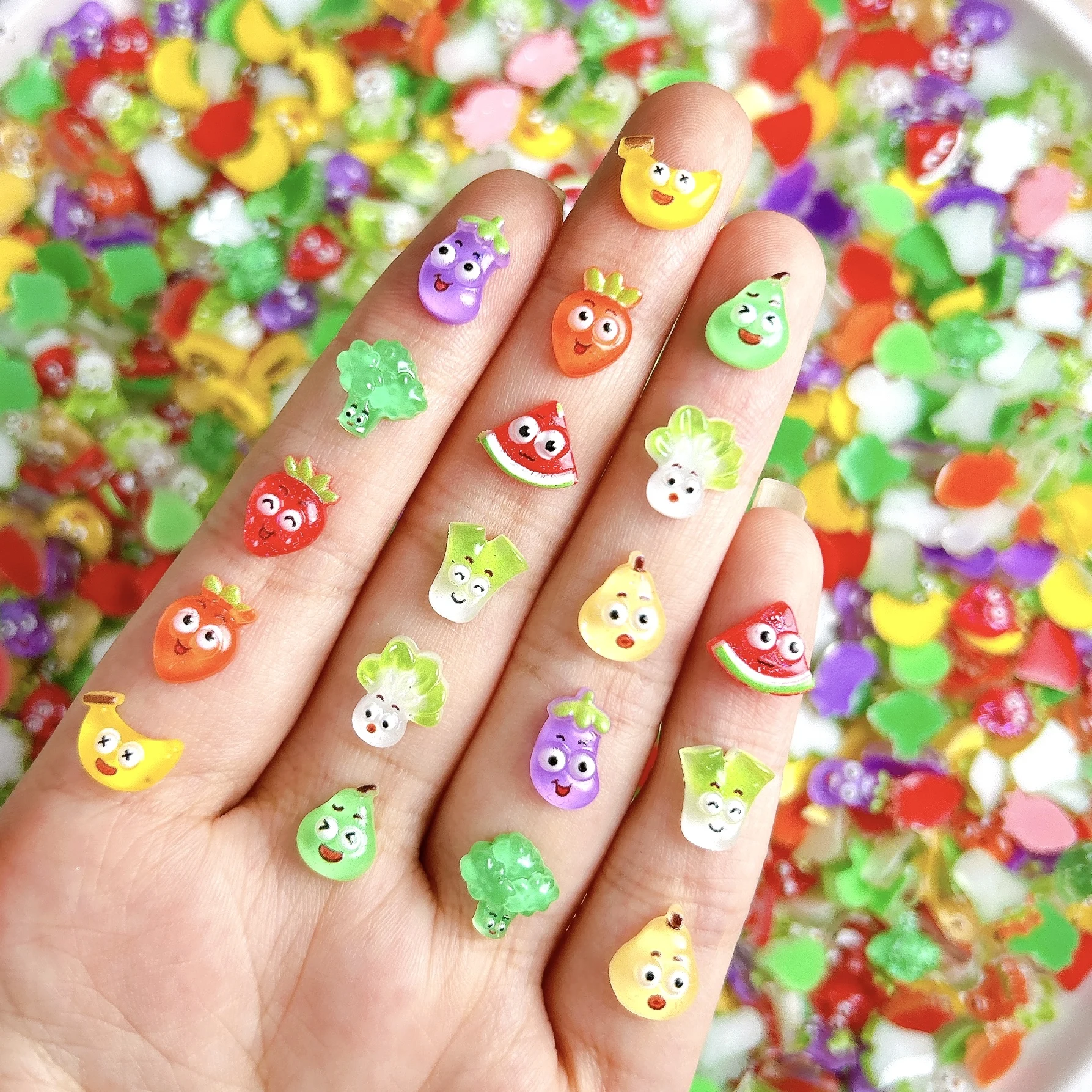 20 pièces nouveauté créatif échalote aubergine carottes légumes ongles breloques peculiar banane poire Fruits résine Nail Art décorations bricolage