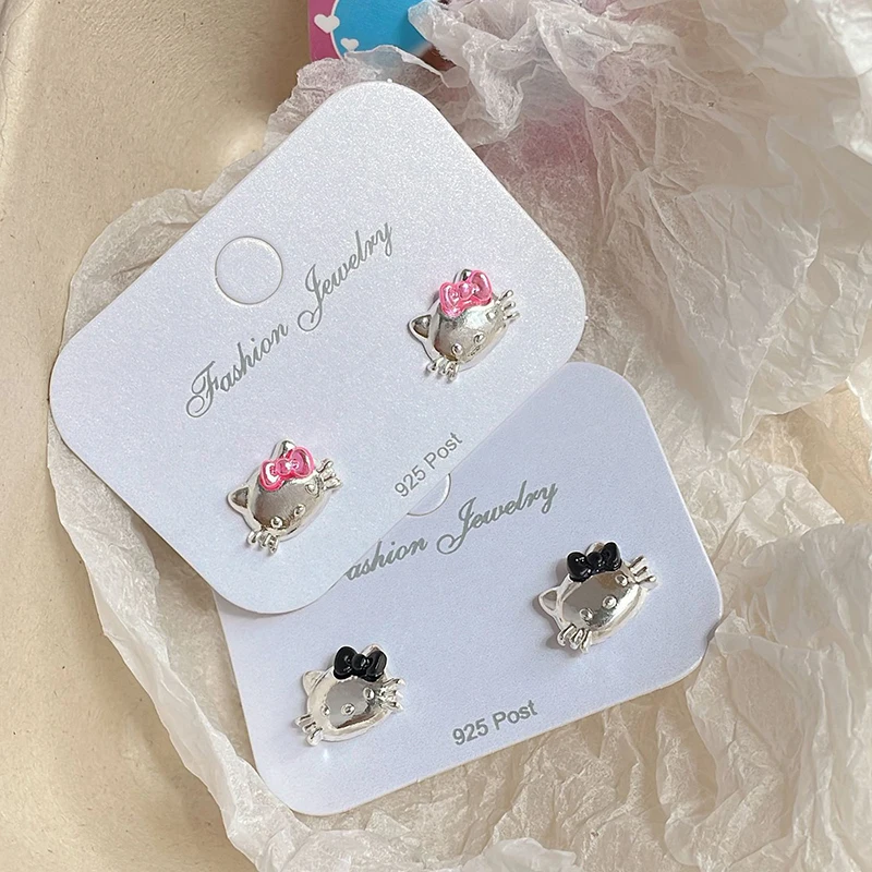 1Pair Kawaii Sanrio Hello Kitty Earrings Cute Cartoon Stud Earrings For Women Girls Trendy Party Jewelry Accessories Gift