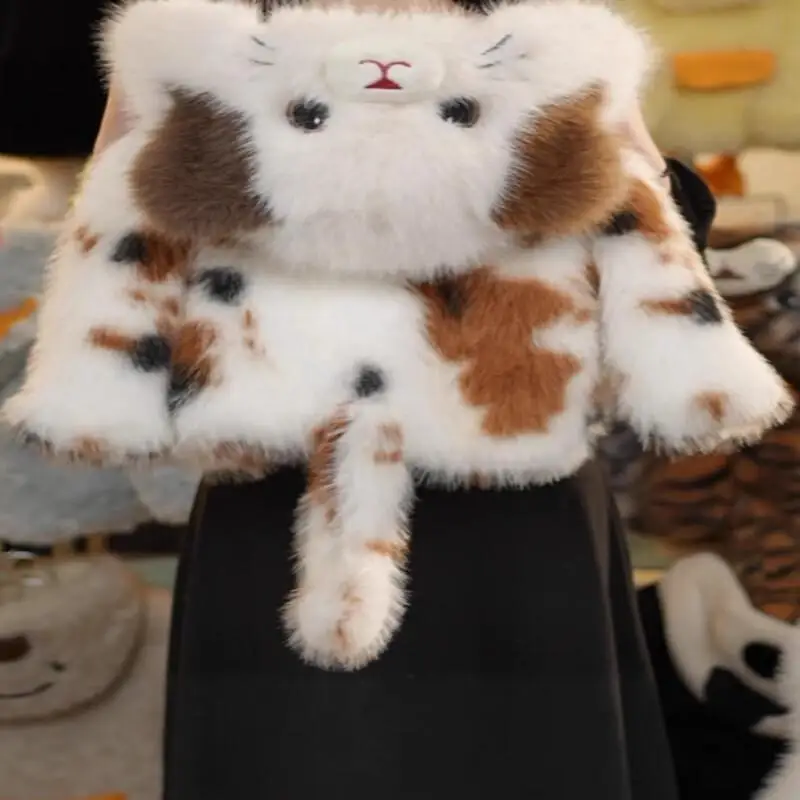 Cute Girls Cat Faux Fur Fluffy Winter Coat Thickened Fleece Lined Warm Comfortable Fashion New Style Outerwear for Kids Baby