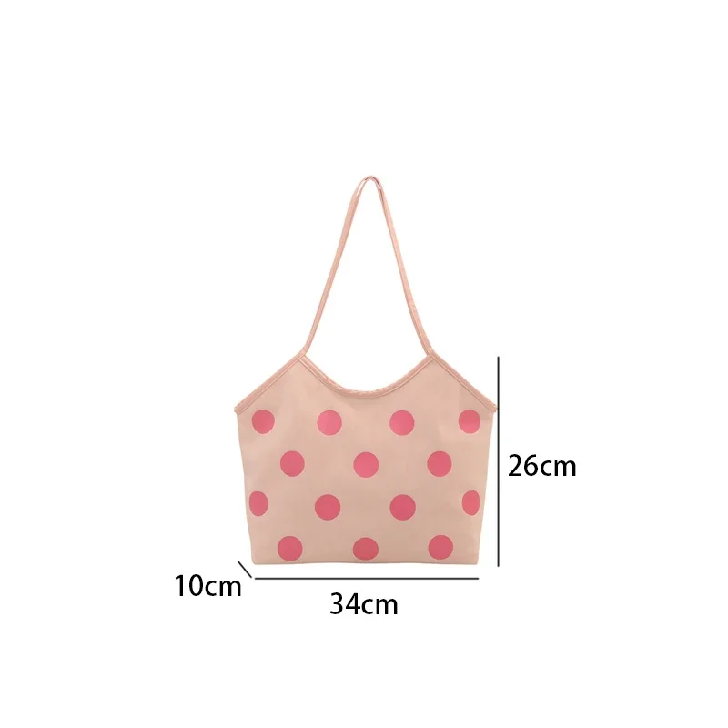 Koreanische Schultertasche mit Polka-Dot-Muster, Vintage-Kunsthandwerkliche Canvas-Tragetasche für Damen, lässige Alltagstasche mit Henkel. – Detail 1