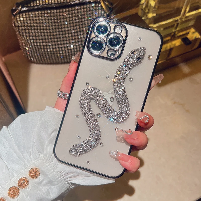 Luxury 3D Glitter Bling Diamond Snake Plating Soft Phone Case For iPhone 14 13 12 Pro Max 11 X XS XR 7 8 Plus SE3 Silicone Cover