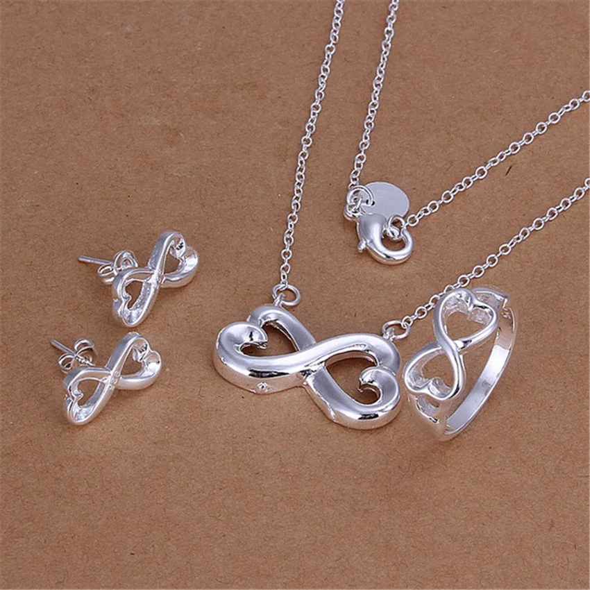 

European and American 925 sterling silver chain fashionable charm women's jewelry 8-shaped necklace earrings ring set gift