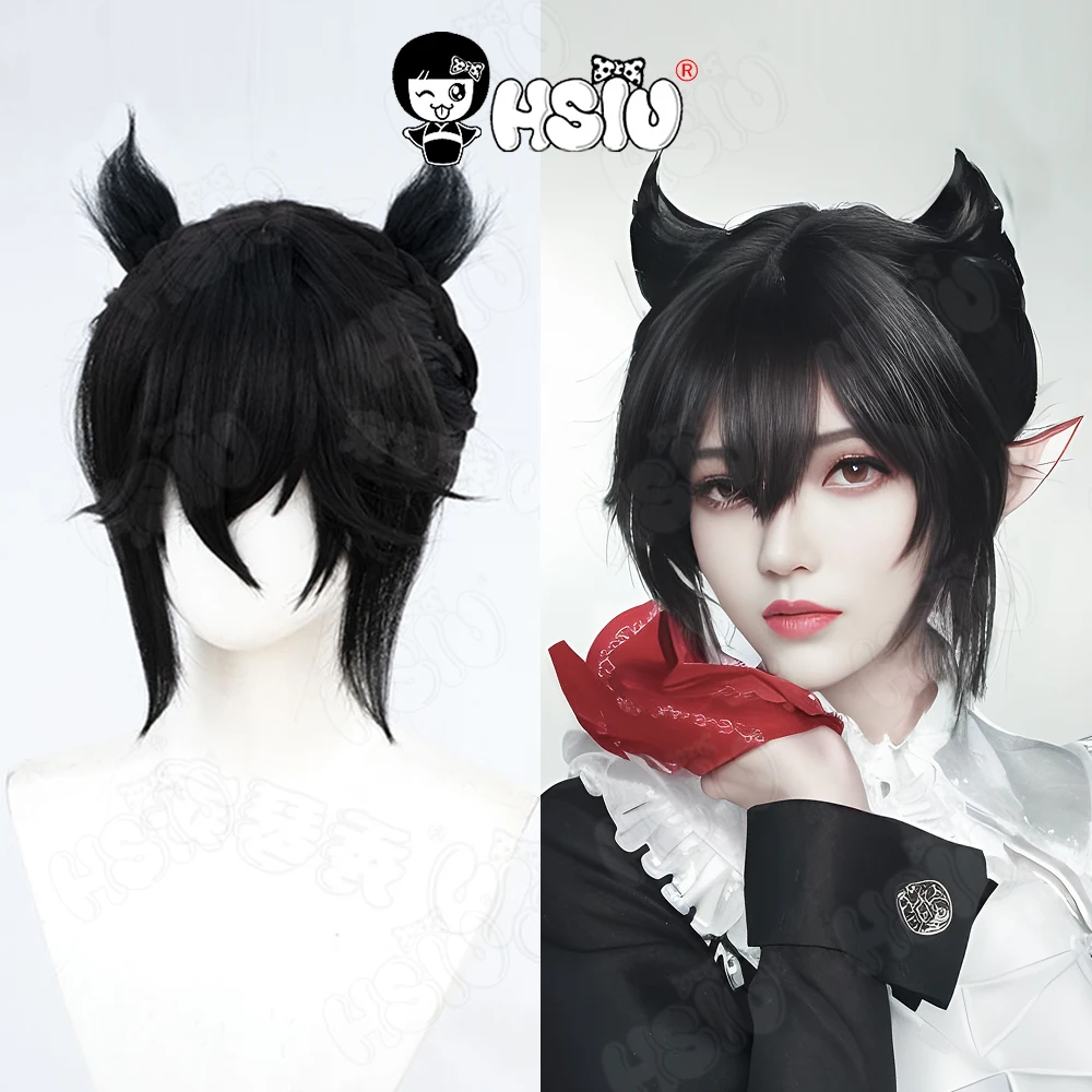 

Entelechia Cospaly Wig HSIU 35CM Black short hair Heat Resistant Synthetic Wig+Wig cap Game Arknights Entelechia cosplay