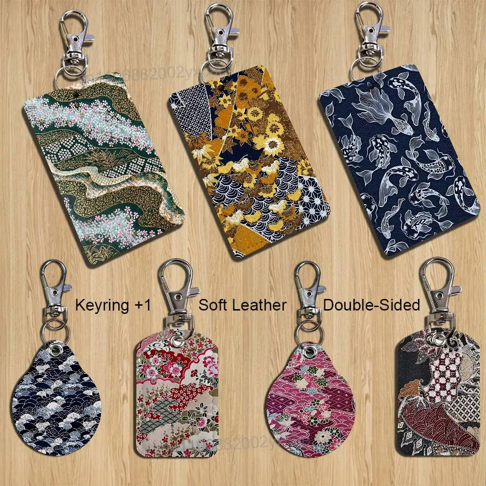 

Art Wagara Yuzen-zome Keychain Holder Suitable For Subway Bank Card Bus Card Case Badge Holder Wallet Card Textured pattern