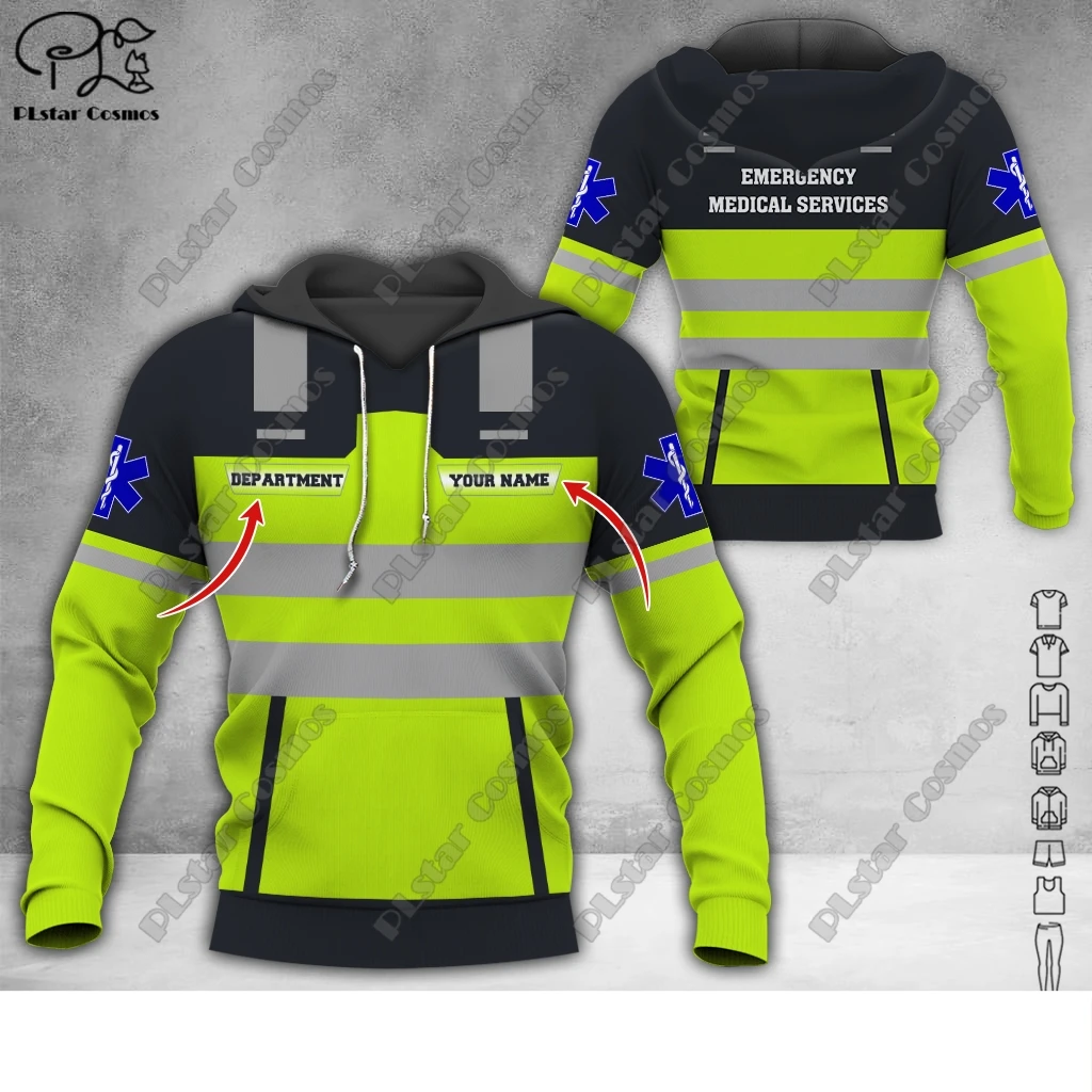 Custom Name EMS Emergency Medical Service Uniform 3D Printing Hoodie Street Women Men Pullover/Sweatshirt/Zip Hoodie A17