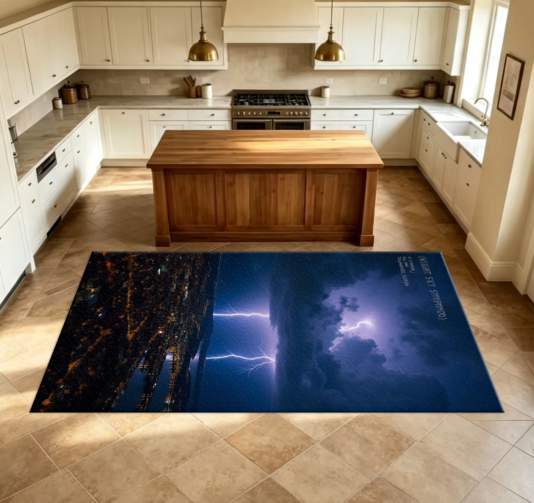 Night City Lightning Thunderstorm Sky Carpet Floor Deep Purple Storm Cloud Urban Night Scene Floor Carpet Suitable for Home Room Decoration
