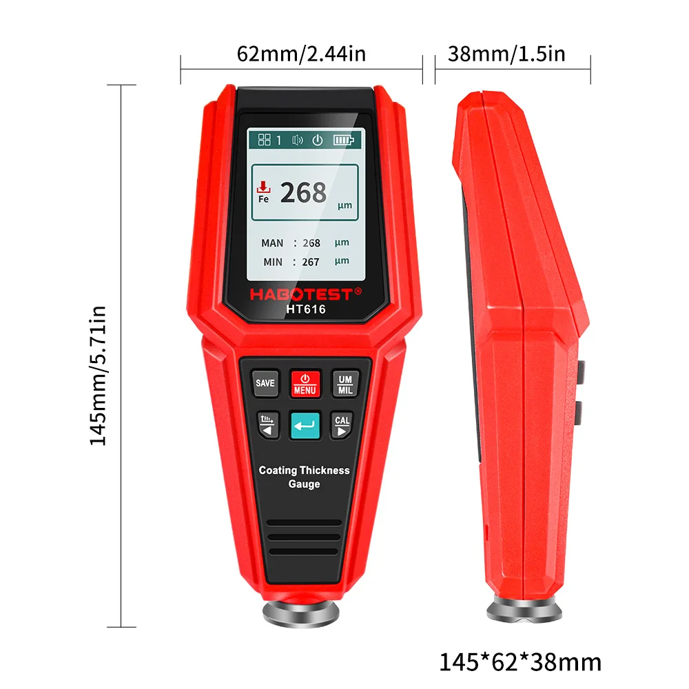 HABOTEST 코팅 두께 게이지, 자동차 페인트 필름 두께 테스터 측정, FE/NFE 러시아어 수동 페인트 도구, 0.1 미크론/0-1500