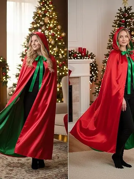 

Cisas Hat Coat Double-Sided Red And een loween Aosphere Sensation Outerwear Cospaly Costume Women's Traditional Ch...